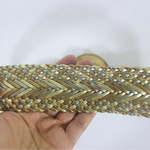 1980’s Wide Woven Gold Silver Bronze Belt Metallic Eighties Adjustable - Picture 6 of 6